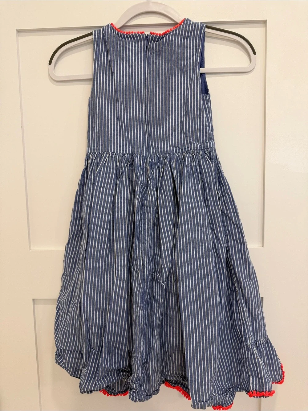 Mini Boden Blue and White Striped Sundress with Red Trim 7-8 Girls